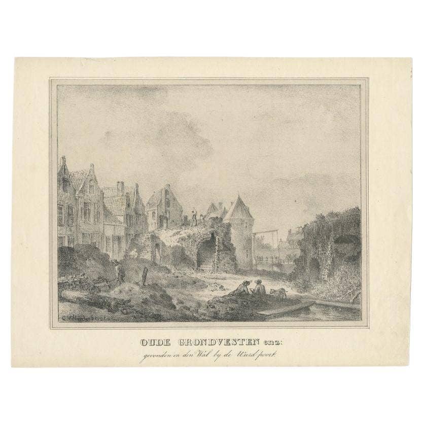 Antique Print of Archeological Findings near the Weerd Poort in Utrecht
