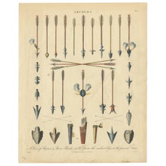 Antique Print of Arrows and Arrow Heads by Wilkes '1797'