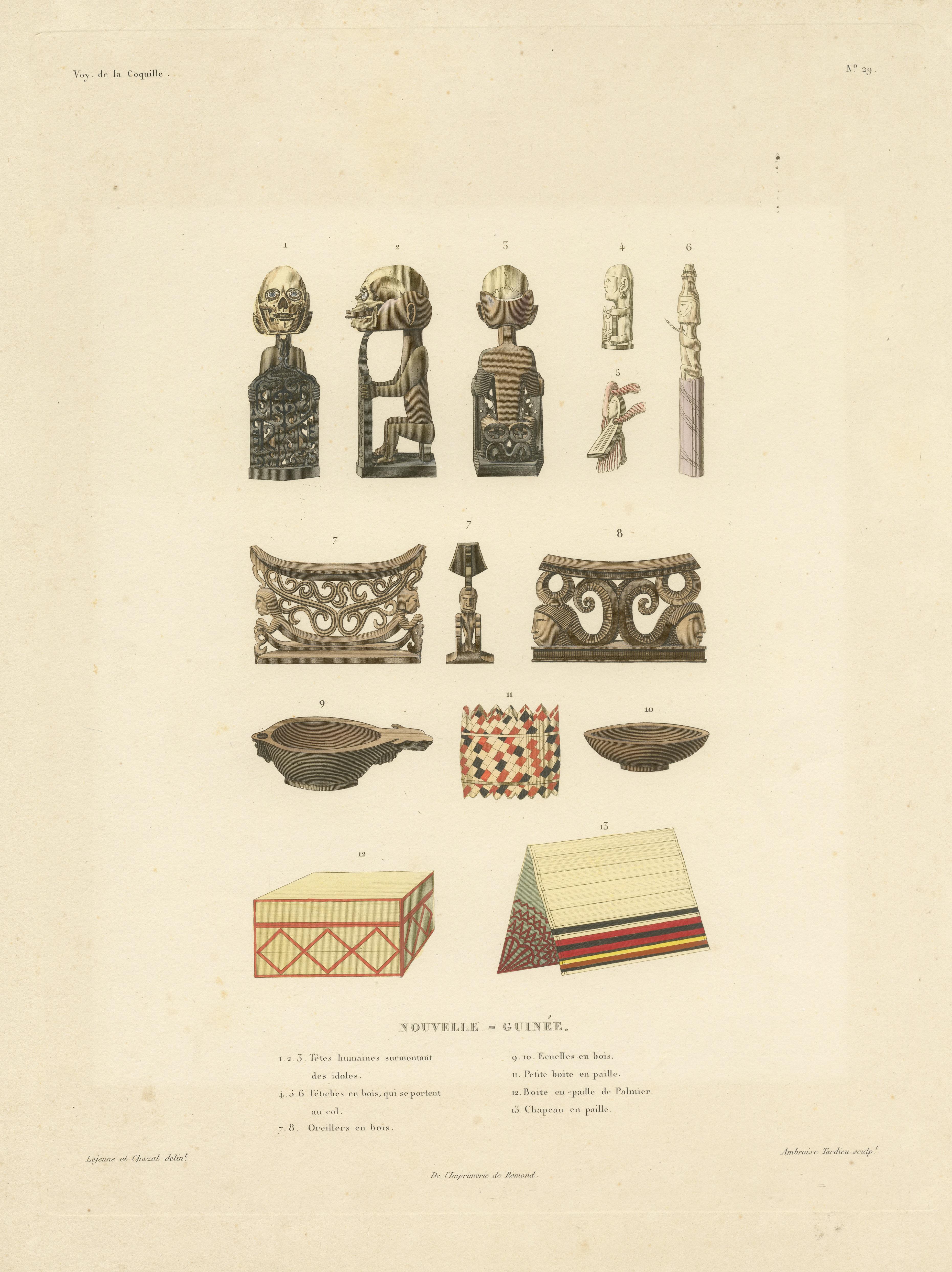 Antique Print of Artifacts from New Guinea In Fair Condition For Sale In Langweer, NL