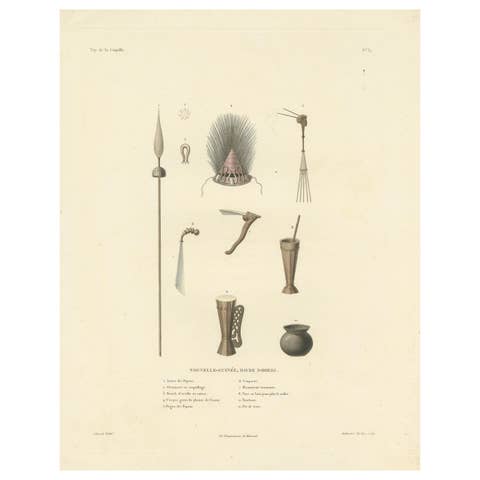 Antique Print of Artifacts from the Haven of Doreri, New Guinea