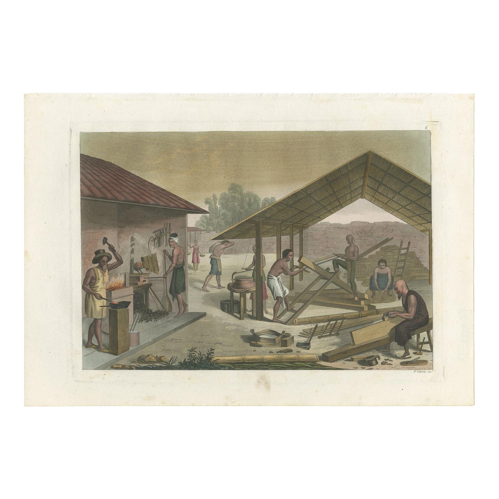 Antique Print of Arts and Crafts in Kupang by Ferrario, '1831' For Sale