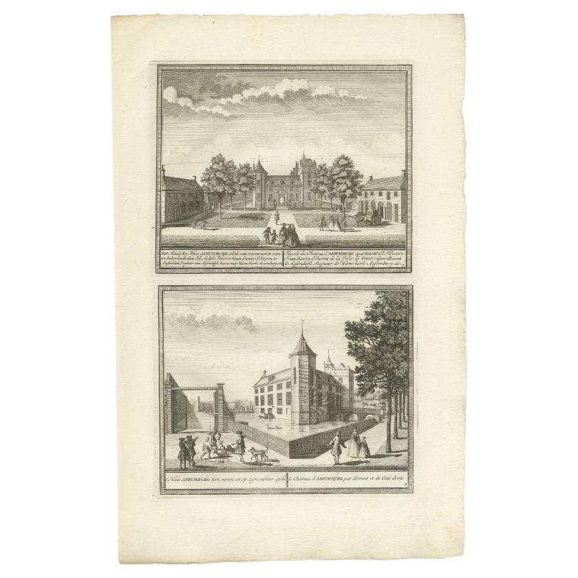 Antique Print of Assumburg Castle in The Netherlands, c.1730 For Sale