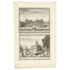 Antiker Druck von Schloss Assumburg in den Niederlanden, um 1730