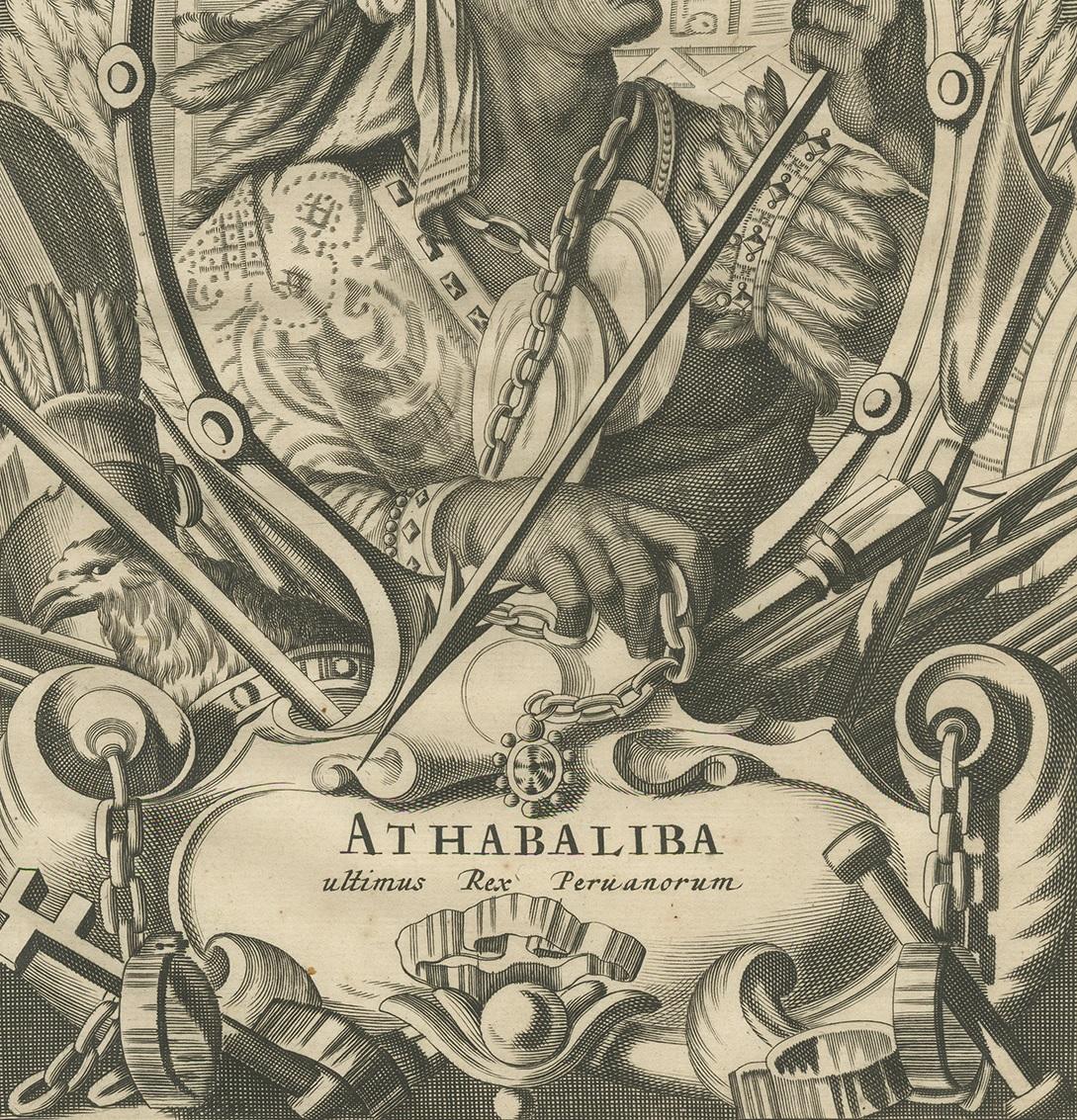 17th Century Antique Print of Atahualpa by Ogilby, 1671