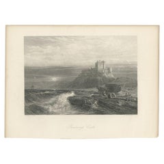Antique Print of Bamburgh Castle in England, c.1875
