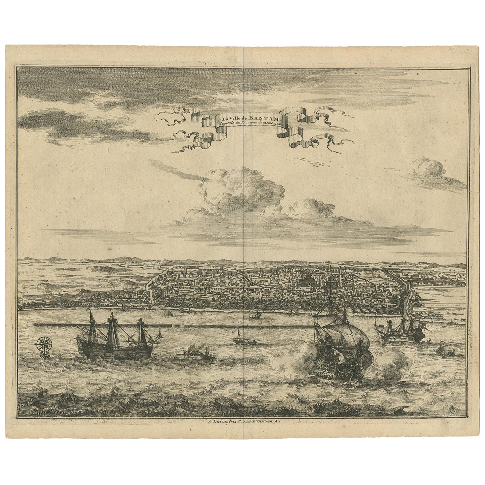Gravure ancienne de Bantam par Van der Aa:: vers 1725 en vente