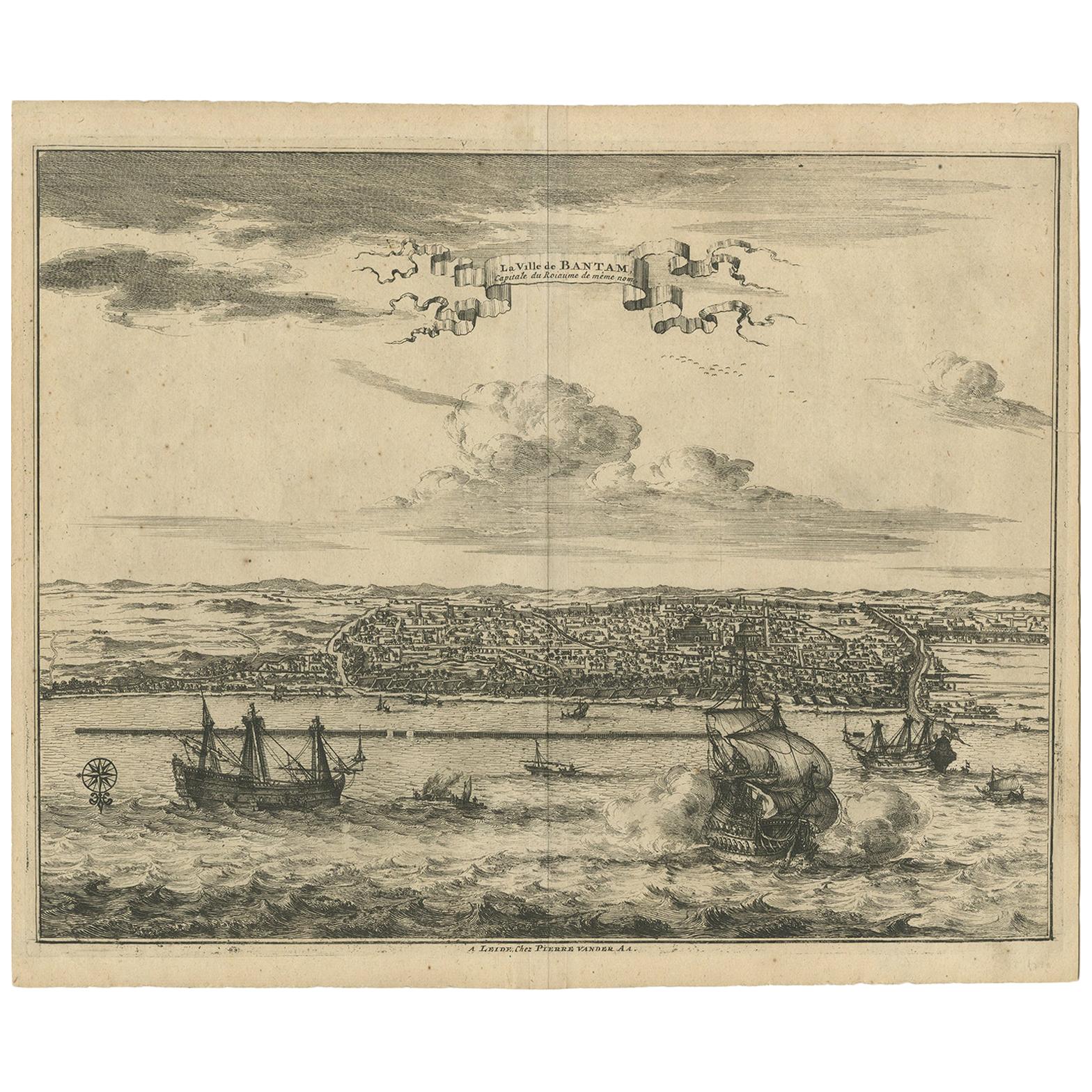 Gravure ancienne de Bantam par Van der Aa:: vers 1725