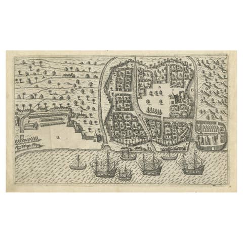 Antique Print of Bantam, Java, Indonesia by De Bry, c.1610