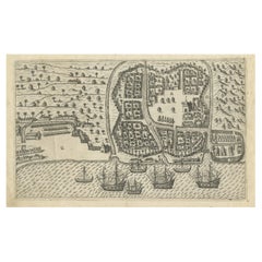 Antiker Druck von Bantam, Java, Indonesien, von De Bry, um 1610