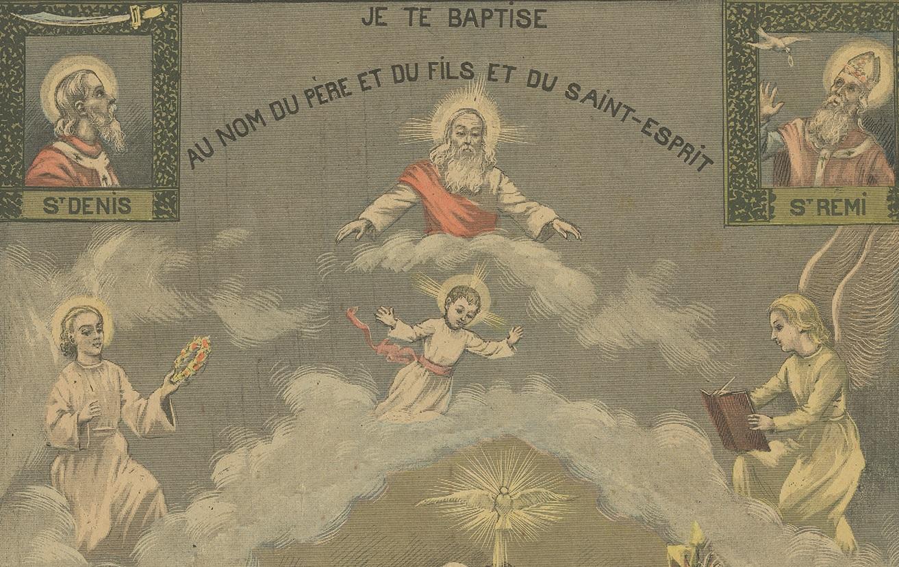 Impression ancienne du baptême par Mouterde, vers 1900 État moyen - En vente à Langweer, NL