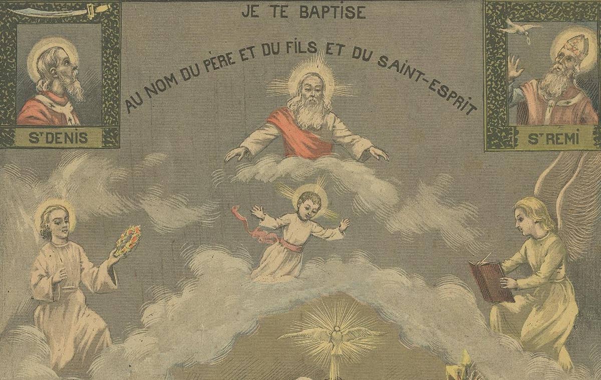 Antique Print of Baptism by Mouterde, circa 1900