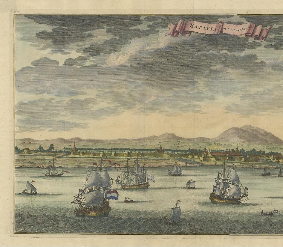 Antique Print of Batavia or Nowadays Jakarta, Indonesia, by Valentijn (1726) In Good Condition For Sale In Langweer, NL