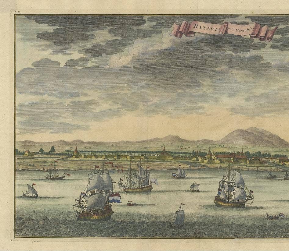Antique Print of Batavia or Nowadays Jakarta, Indonesia, by Valentijn (1726)