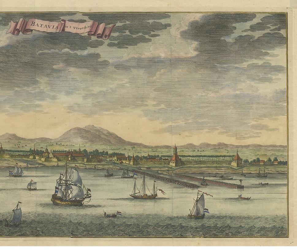 18th Century Antique Print of Batavia or Nowadays Jakarta, Indonesia, by Valentijn (1726) For Sale