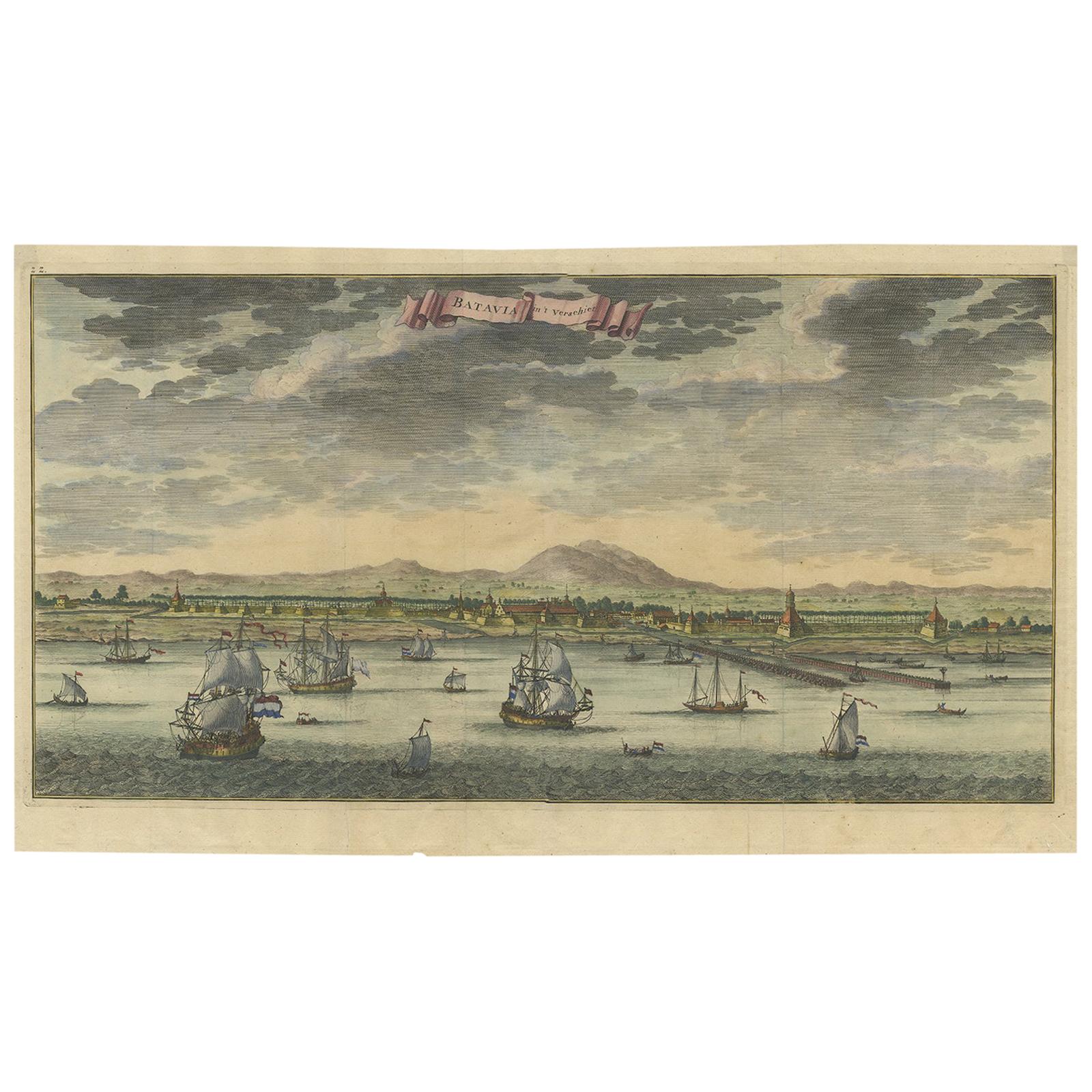 Antiker Druck von Valentijn (1726) aus Batavia oder heute Jakarta, Indonesien