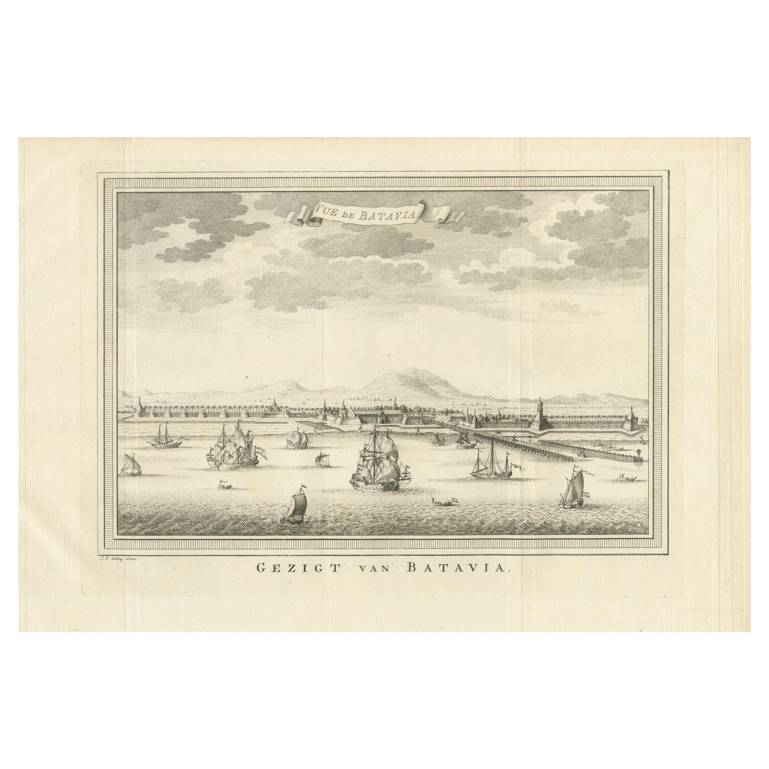 Impression ancienne de Batavia par Van Schley, vers 1750