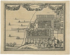 Lámina antigua de Batavia, capital de las Indias Orientales Neerlandesas — Van der Aa, hacia 1725