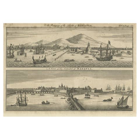 Antique Print of Batavia 'Jakarta', in the Dutch East Indies, 1744