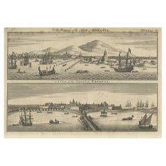 Antiker antiker Druck von Batavia „Jakarta“, in den niederländischen Ostindien, 1744