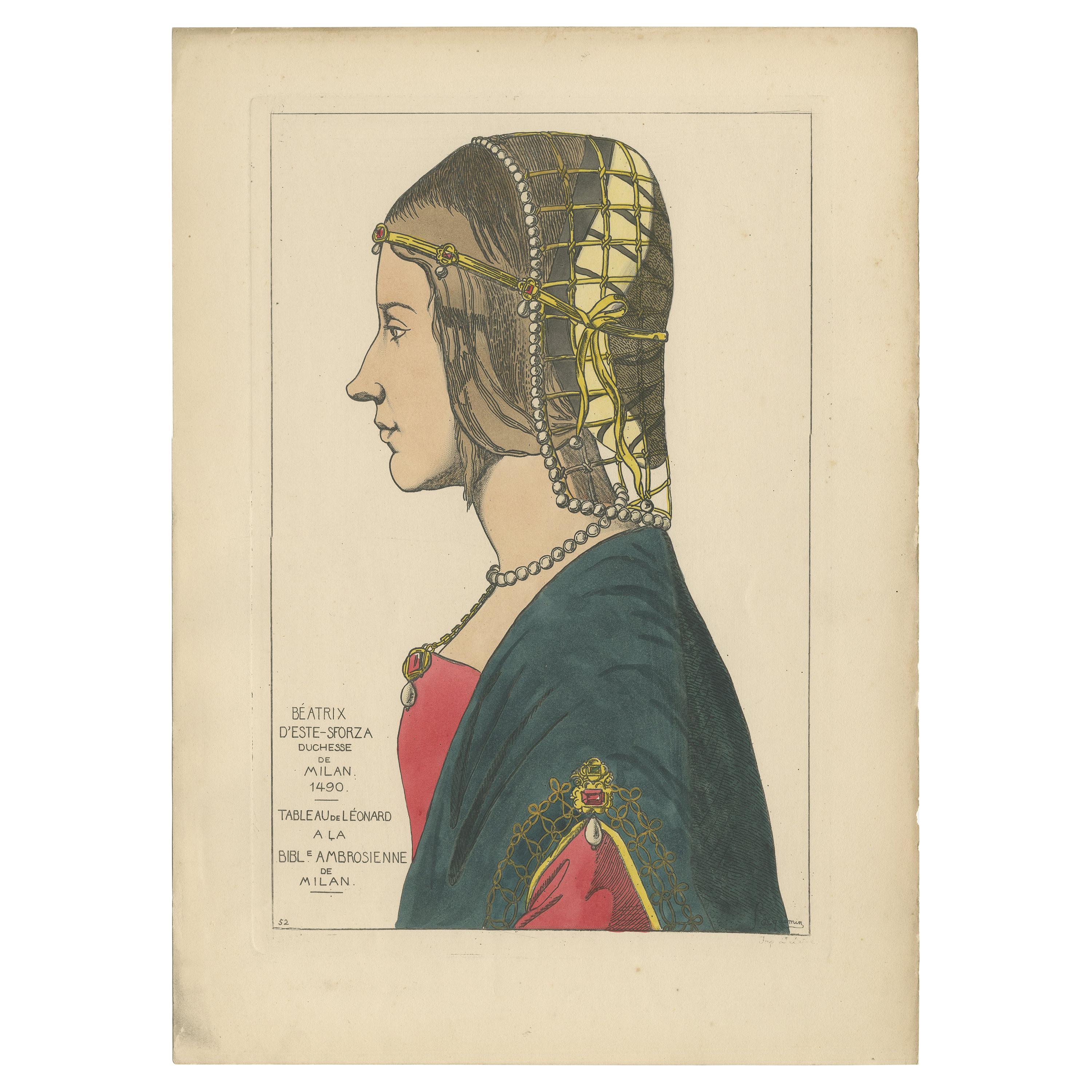 Antique Print of Beatrice d'Este by Jacquemin, 'c.1870'