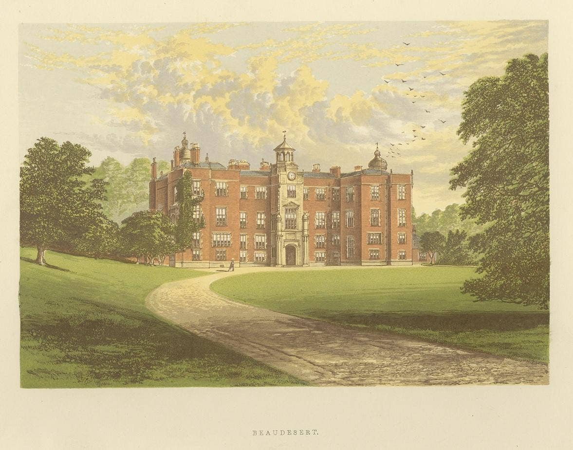 Antique Print of Beaudesert by Morris, circa 1880