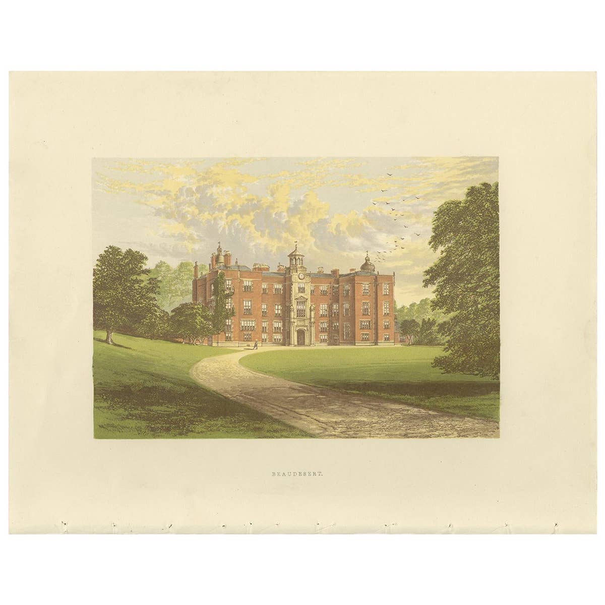 Antique Print of Beaudesert by Morris, circa 1880