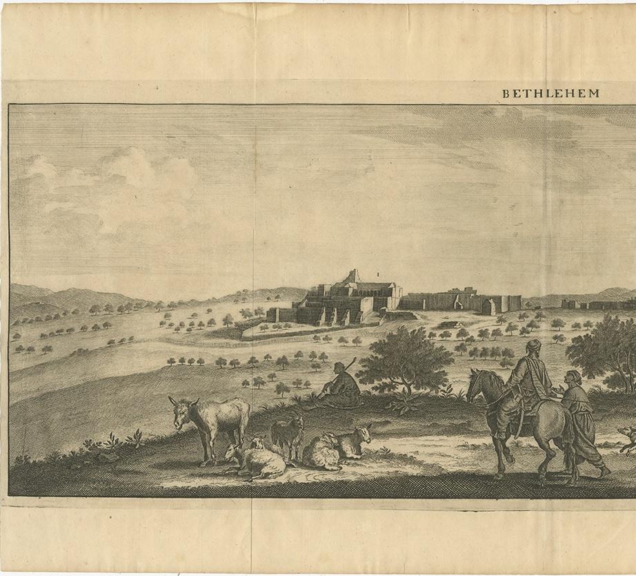 Antique Print of Bethlehem, City in the Central West Bank, Palestine,  1698 In Good Condition For Sale In Langweer, NL