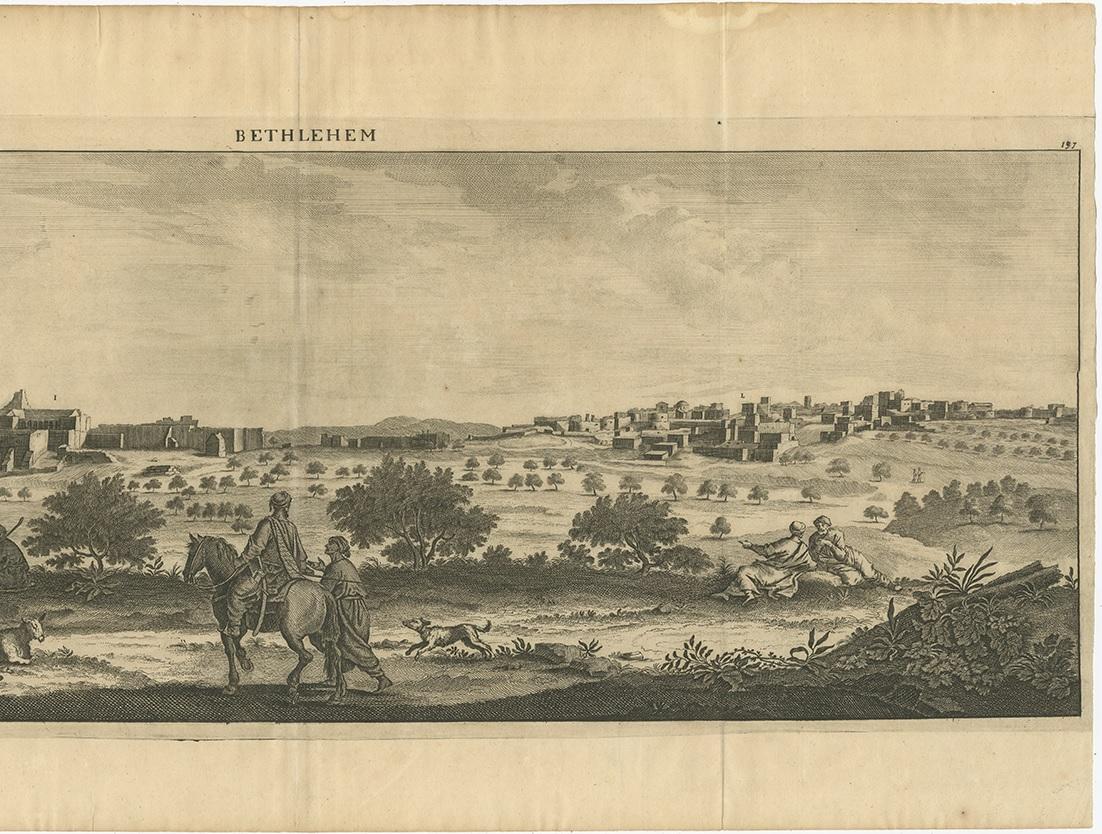 17th Century Antique Print of Bethlehem, City in the Central West Bank, Palestine,  1698 For Sale