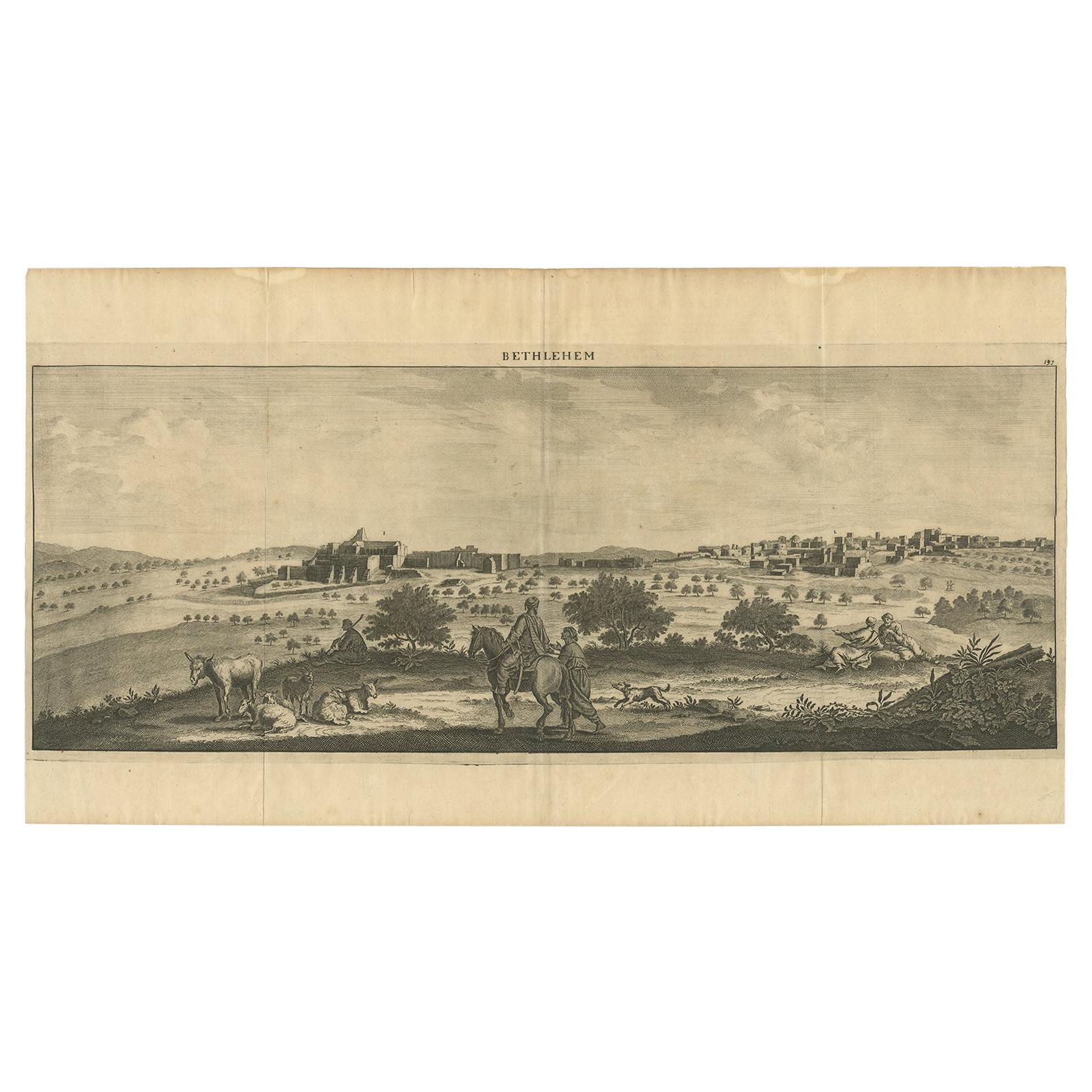 Antiker Druck von Bethlehem, Stadt in der Zentralwestbank, Palästina,  1698