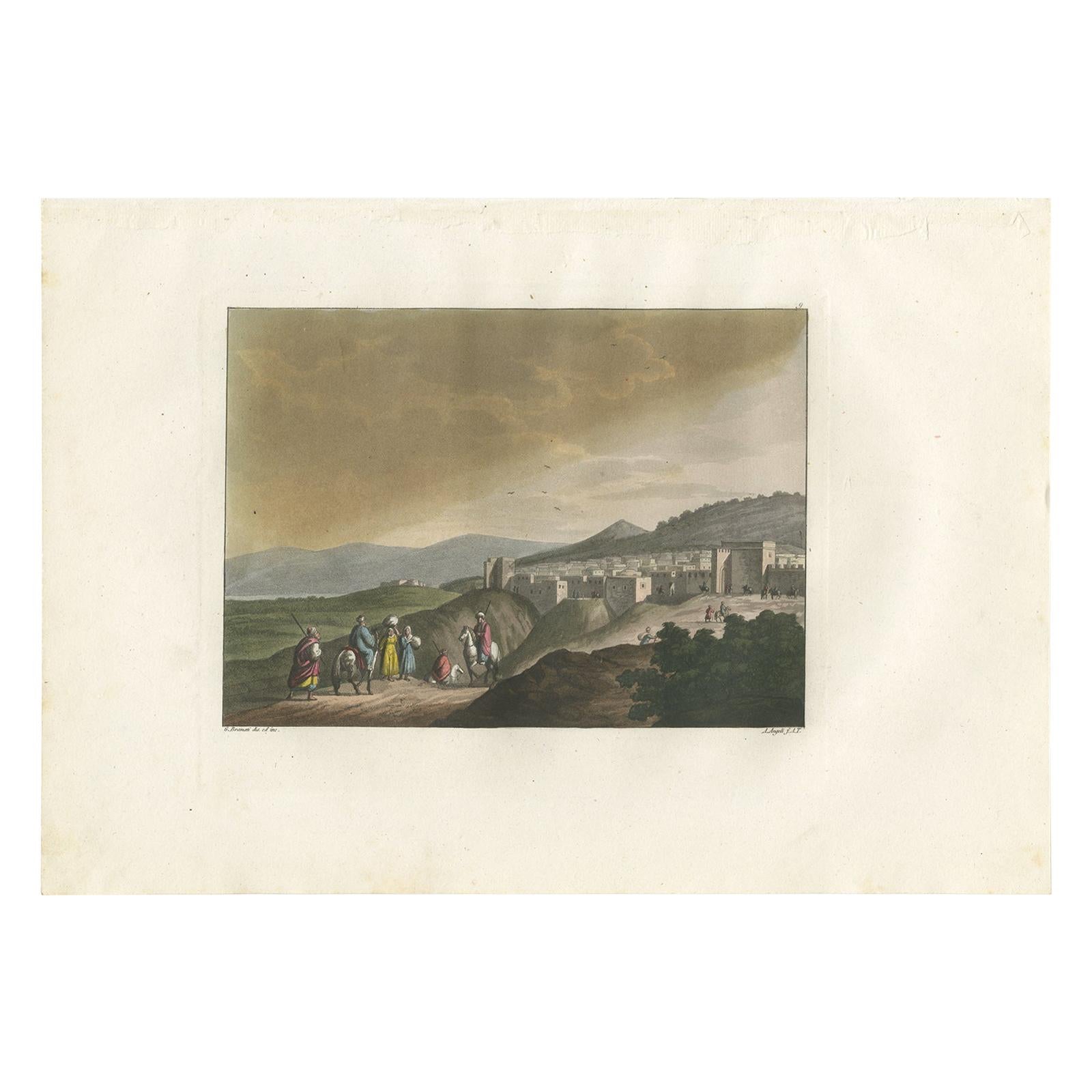 Antiker antiker Druck der Bethlehem mit dem Konvent von Ferrario, '1831'