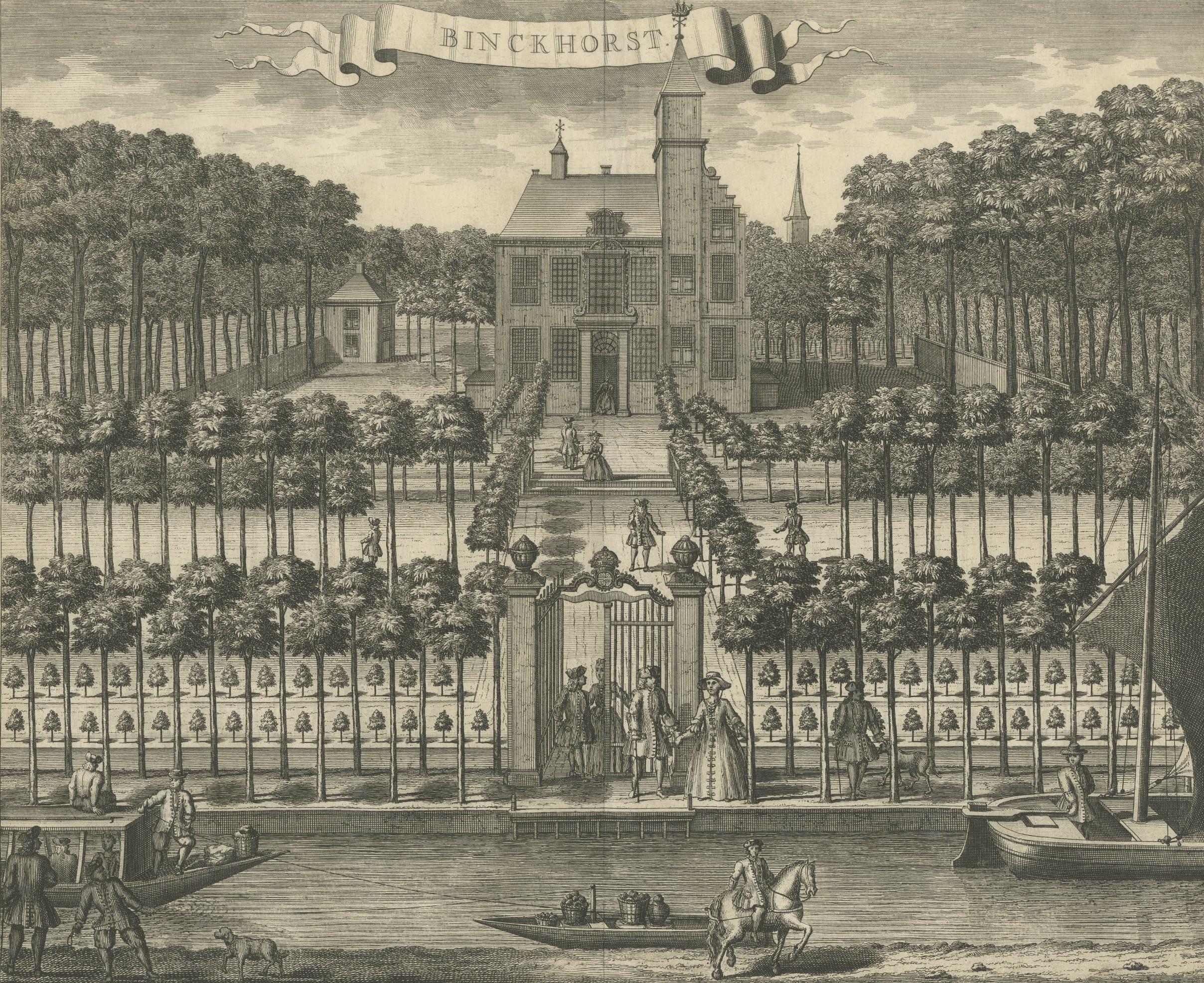 Antique Print of Binckhorst Castle, The Hague In Good Condition For Sale In Langweer, NL