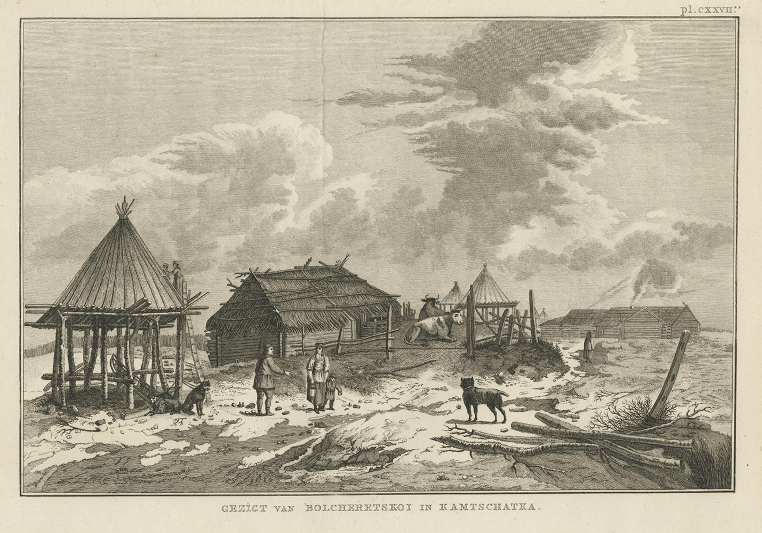 19th Century Antique Print of Bolcheretskoi in Kamchatka, Russia, 1803 For Sale