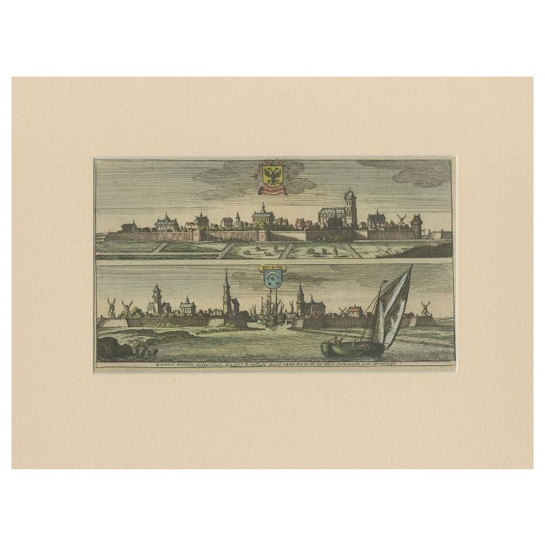 Antiker Druck von Bolsward und Dokkum, Niederlande, 1680
