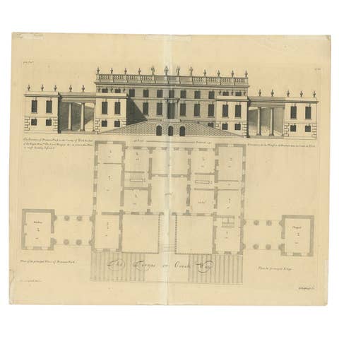 Antique Print of Bramham Park by Campbell, 1725