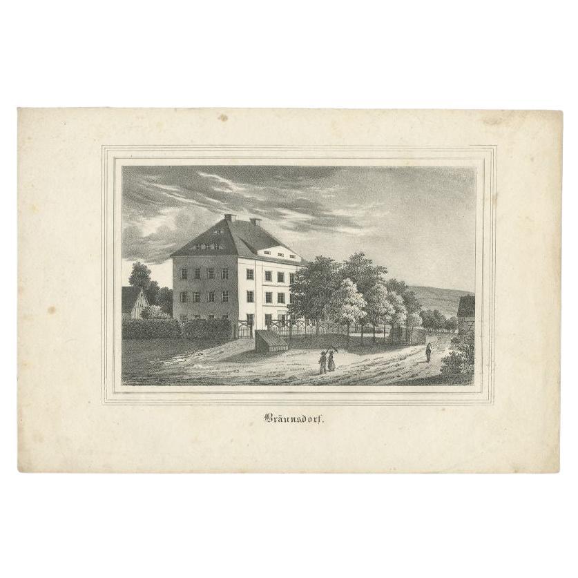 Antique Print of Braunsdorf by Ketzschau, Germany, circa 1840 For Sale