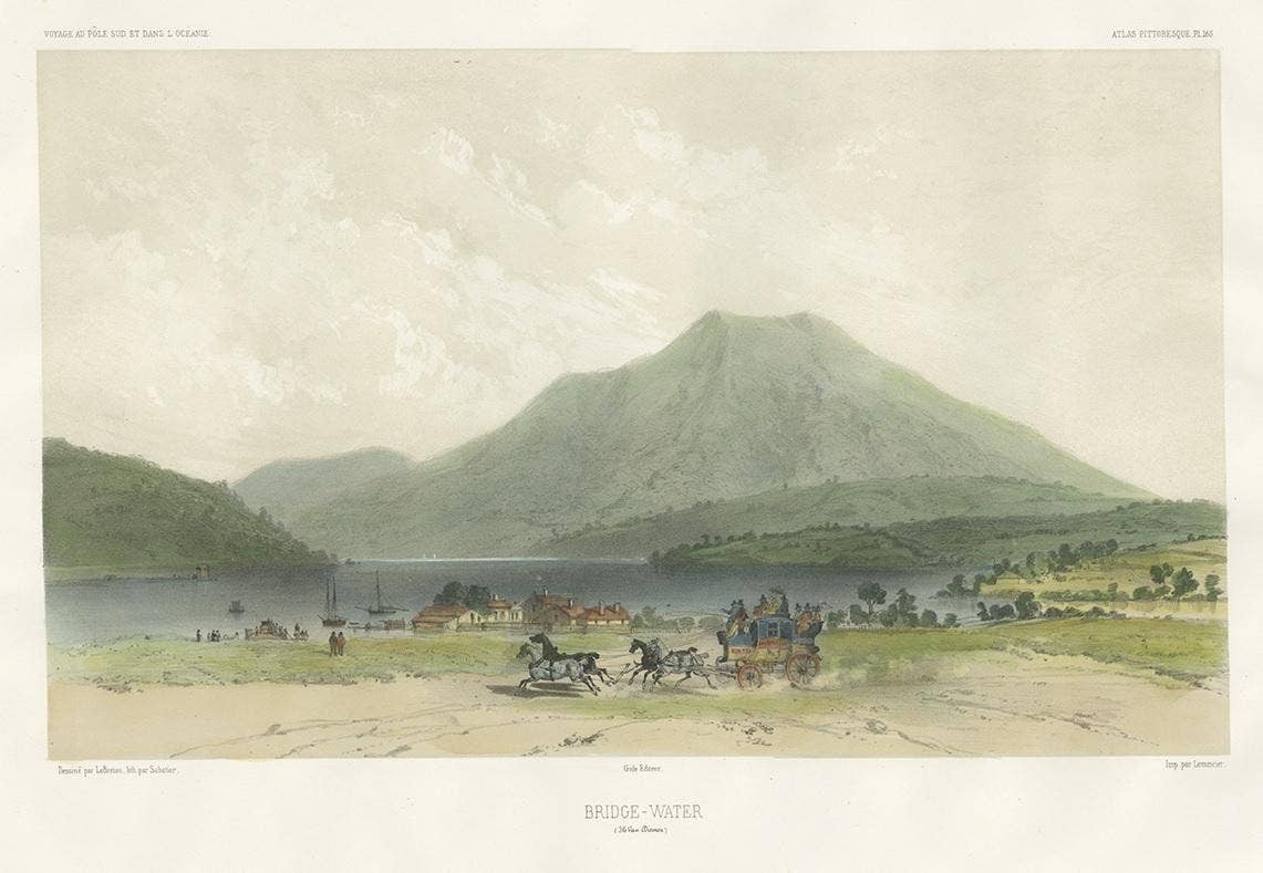 Antique Print of Bridgewater 'Tasmania' in Australia by D'urville, 'circa 1850'