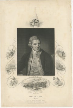 Antique Print of British Explorer Captain James Cook, 1779