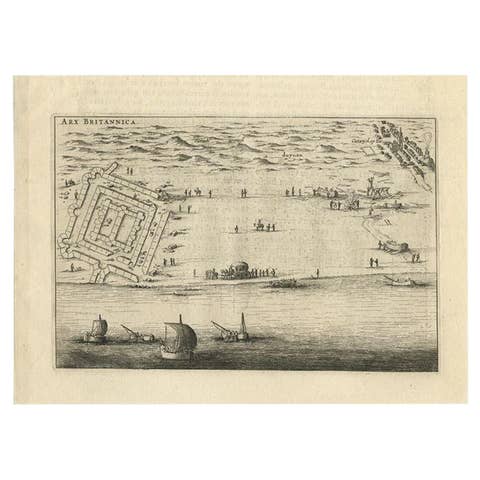 Antique Print of Brittenburg 'Near Katwijk', the Netherlands by Blaeu, '1649'