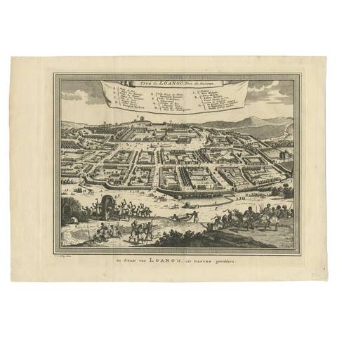Antique Print of Buali or Mbanza Loango in Africa, 1748
