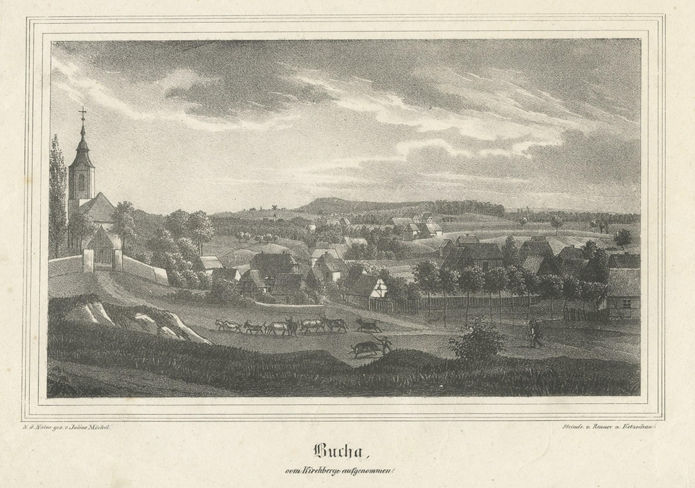 Grabado antiguo de Bucha en Alemania, c.1840 Papel en venta