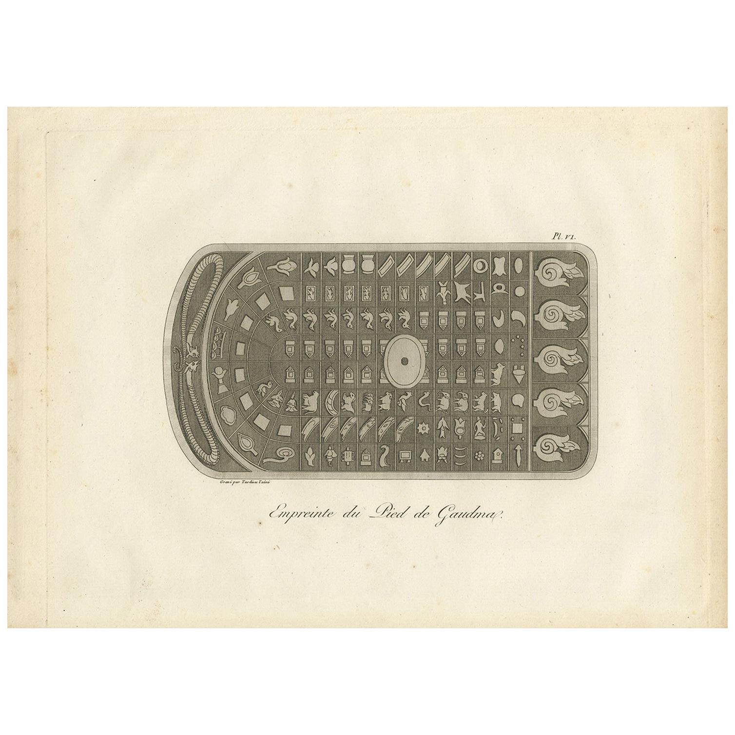 Antiker antiker Druck des Buddha-Fußdrucks von Symes (1800)