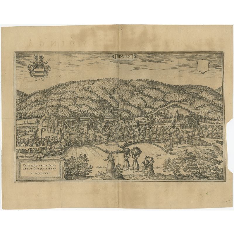 Antiker Druck von Büdingenin Deutschland von Braun & Hogenberg, 1617 im Zustand „Relativ gut“ im Angebot in Langweer, NL
