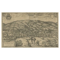 Gravure ancienne de Büdingenin Allemagne par Braun & Hogenberg, 1617