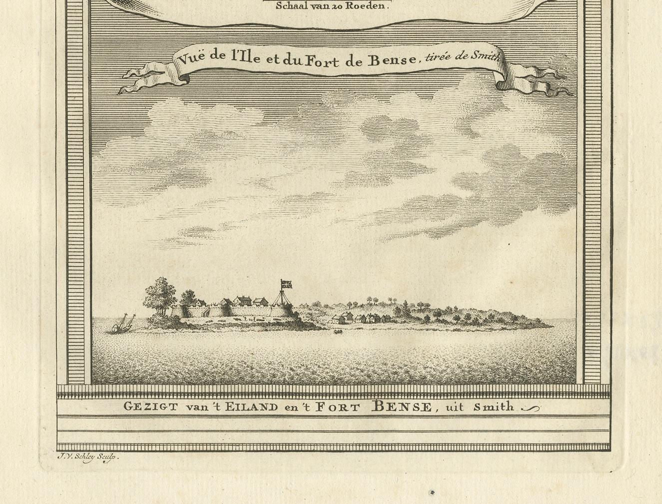 Antique Print of Bunce Island by Van Schley, circa 1760 In Good Condition In Langweer, NL