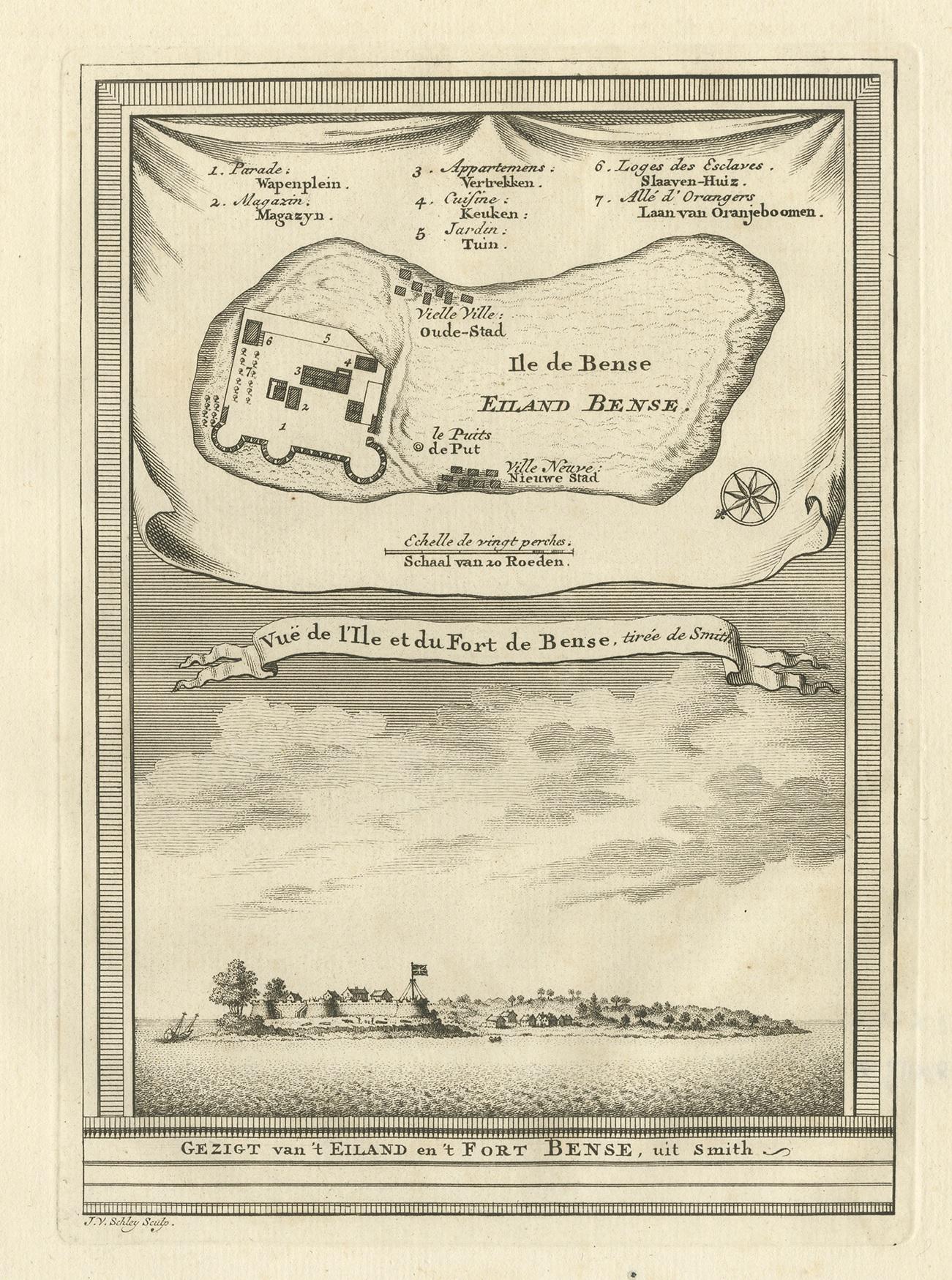 18th Century Antique Print of Bunce Island by Van Schley, circa 1760