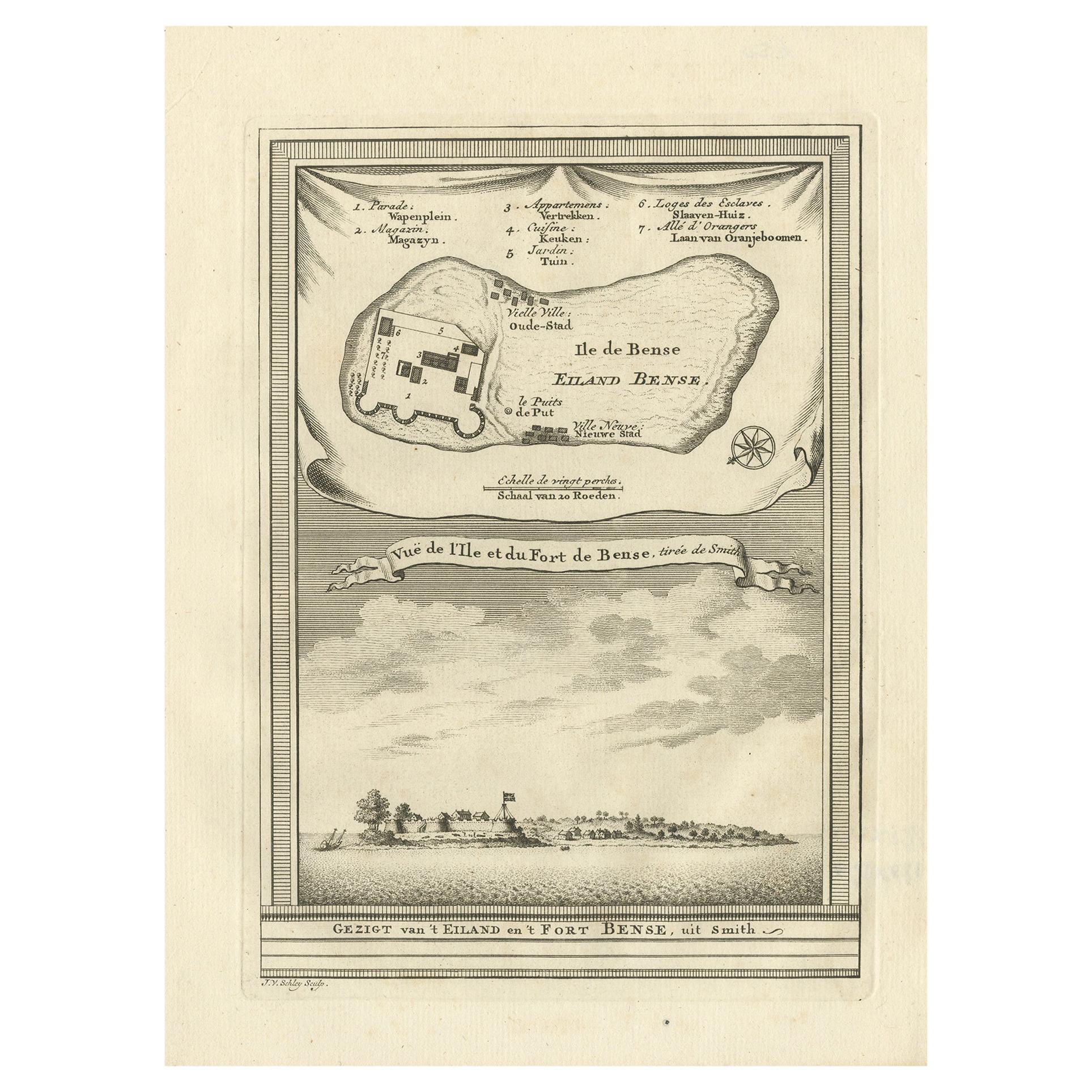 Antique Print of Bunce Island by Van Schley, circa 1760