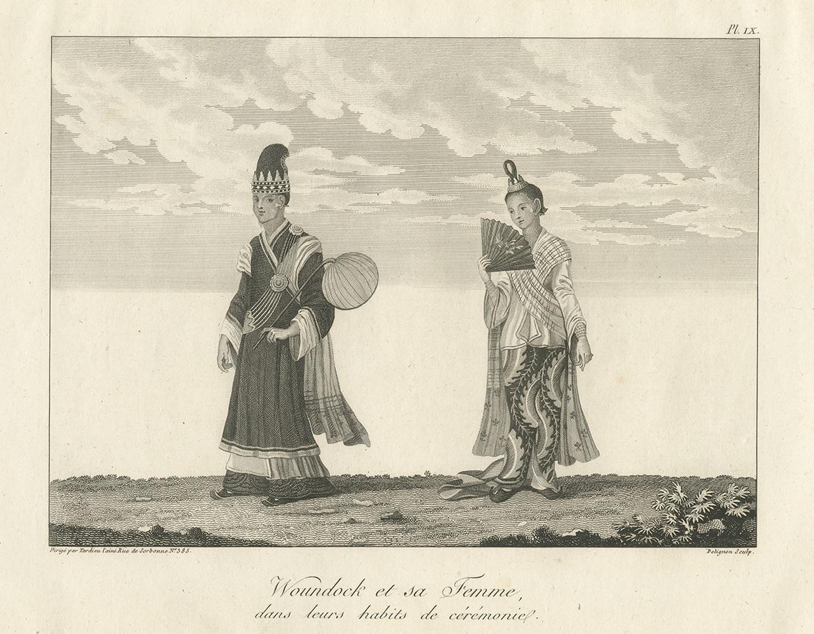 19th Century Antique Print of Burmese Costumes by Symes, '1800' For Sale