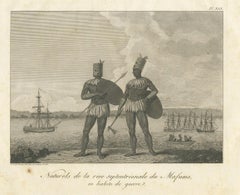 Antique Print of Burmese Natives in War Costume of old Burma (1800)