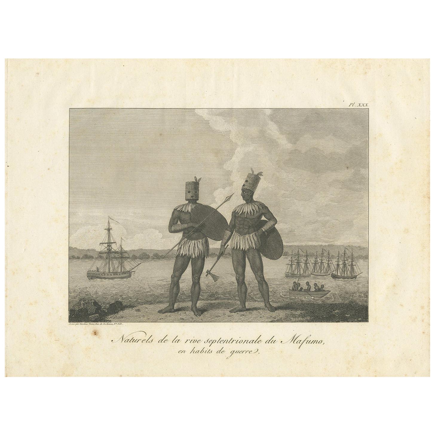 Antique Print of Burmese Natives in War Costume of old Burma (1800) For Sale