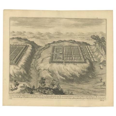 Antique Print of Caesar's Camp, A Roman Battle Print, c.1753
